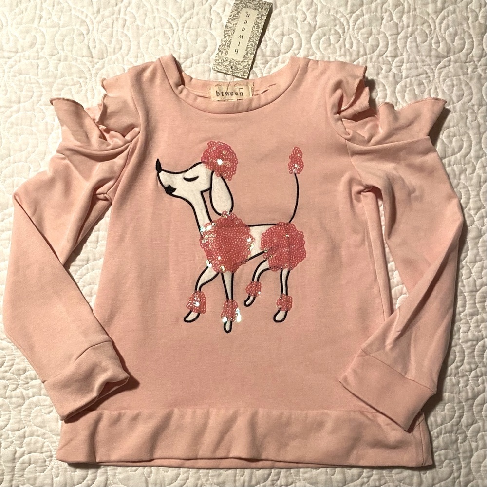 Btween Girl’s Pink Cold Shoulder Poodle Top
